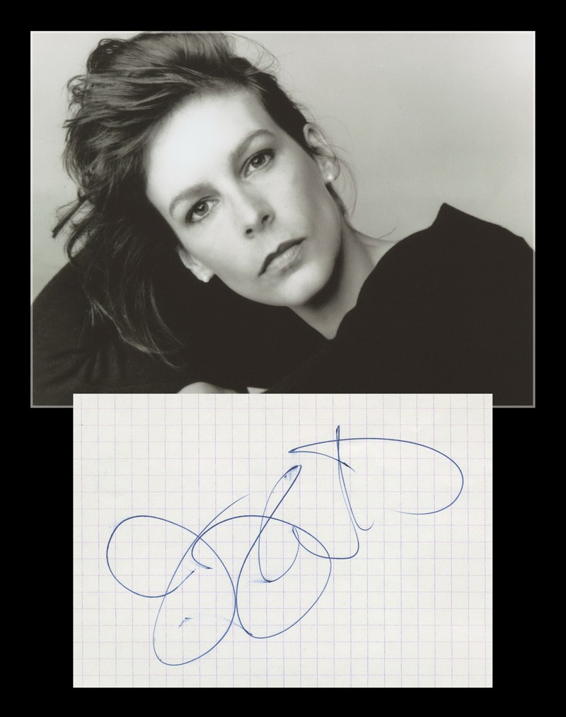 Jamie Lee Curtis - Rare genuine signed notebook page + Photo